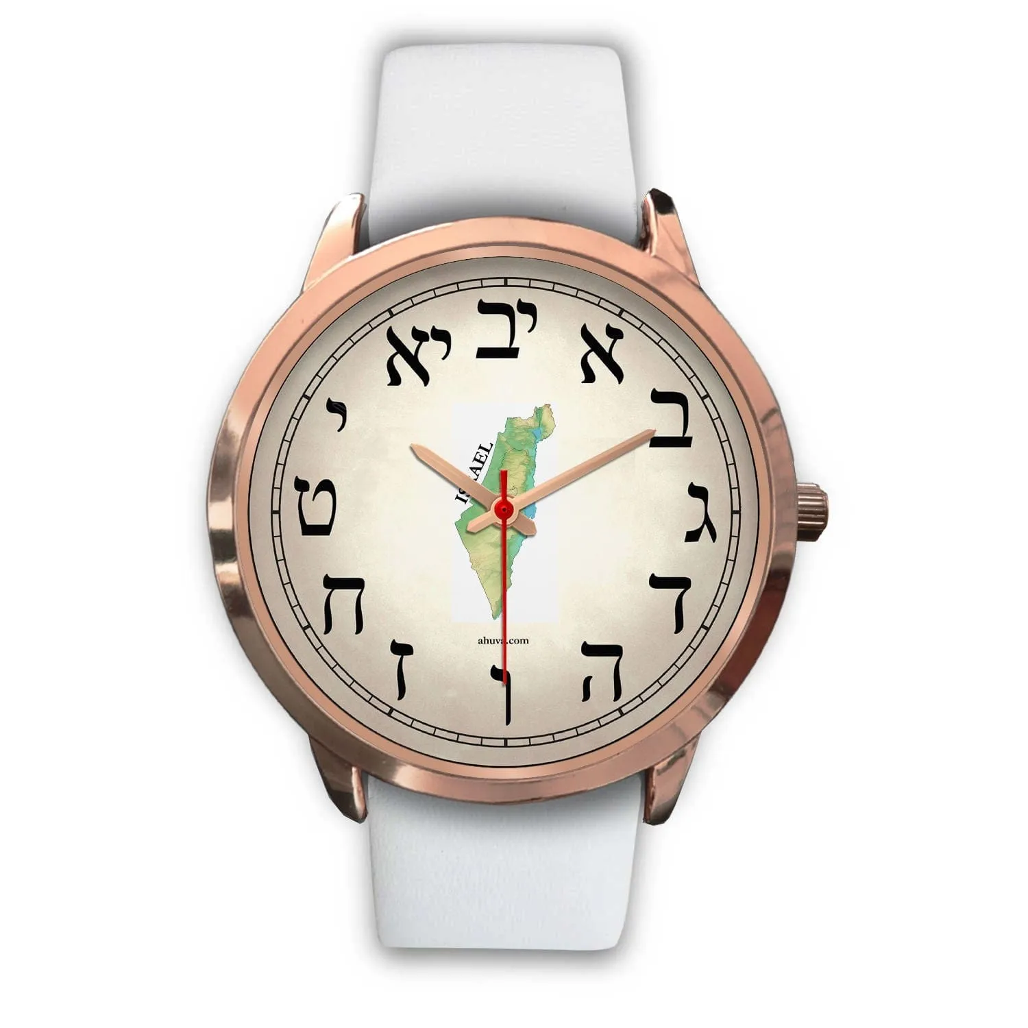 Elegant Hebrew Watch Map of Israel Silver